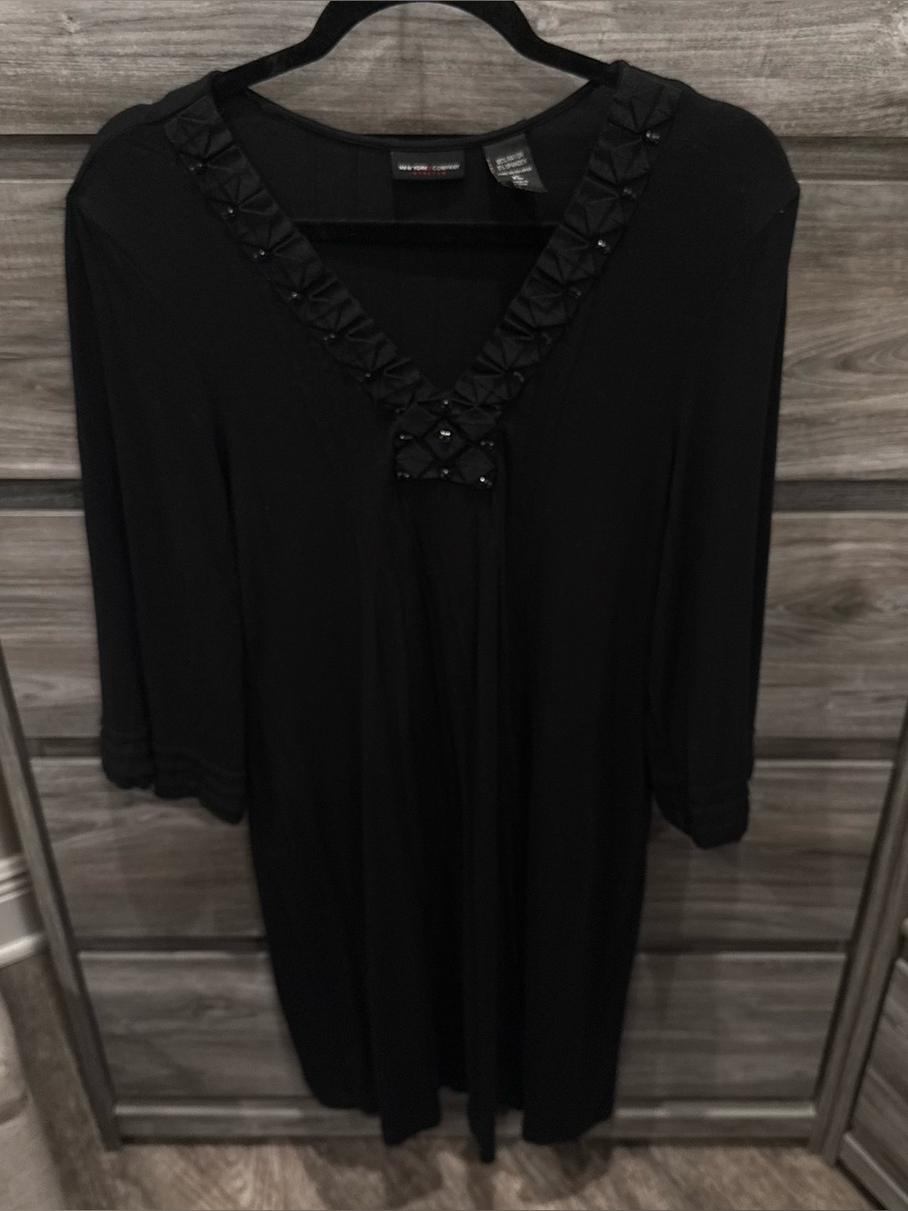 New York & Company Black Embellished V-Neck Mini Dress